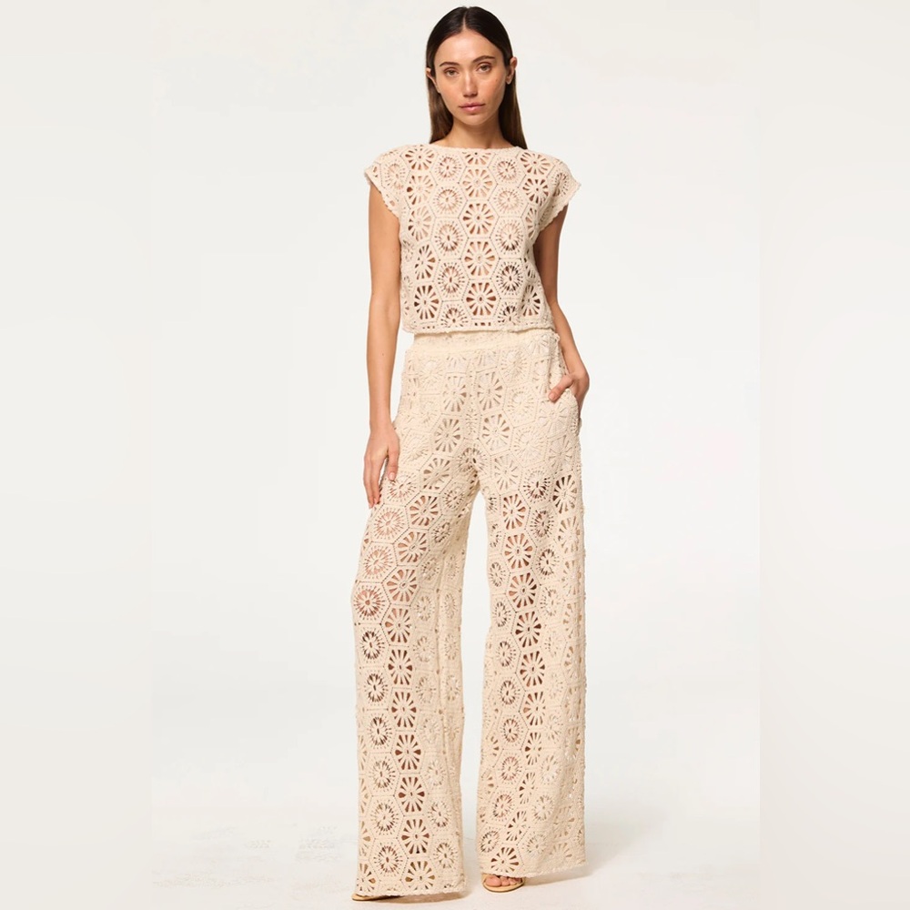 Misa Los Angeles Terra Pant- in Cream Crochet
